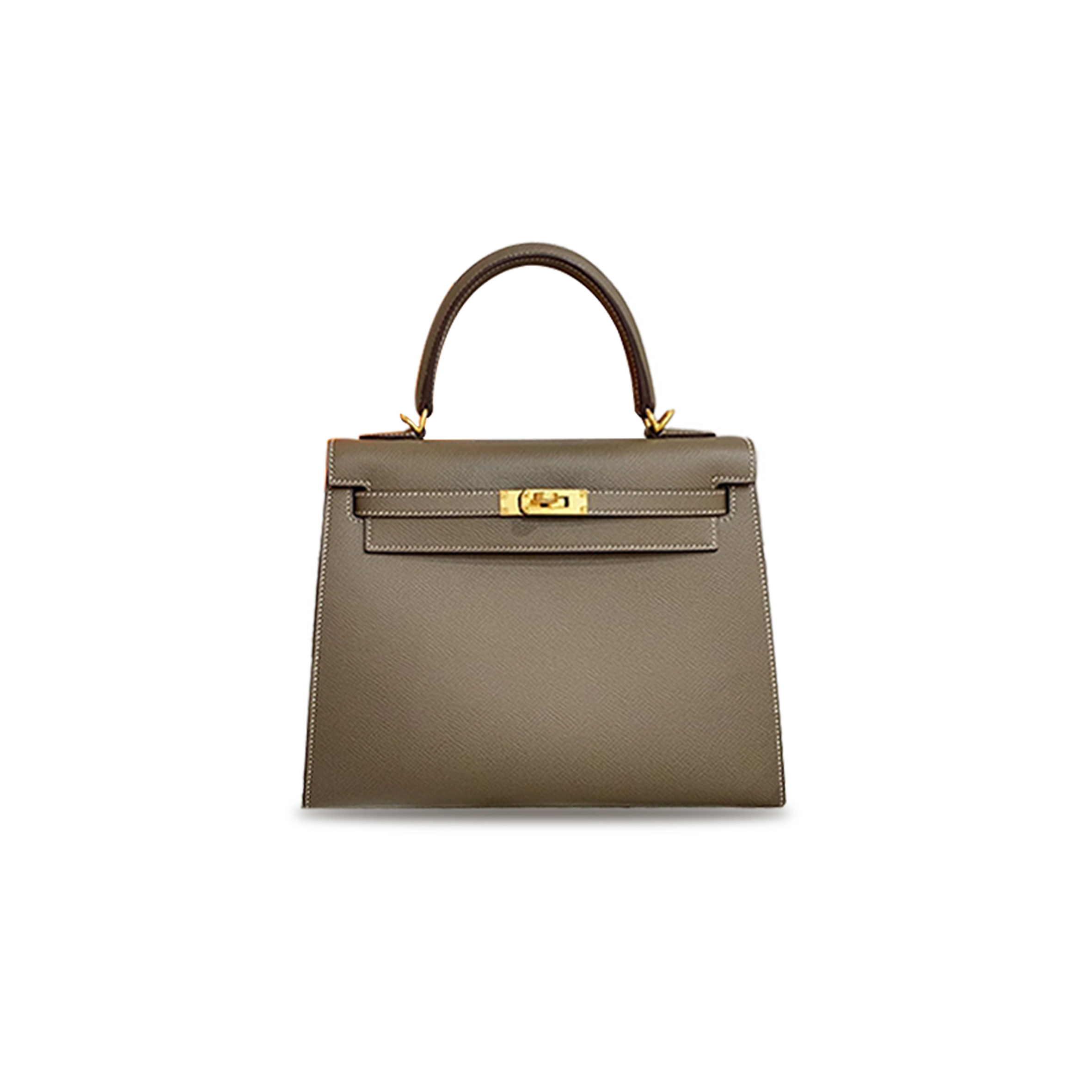 HERMÈS KELLY 25 ETOUPE EPSOM SELLIER GOLD (25*17*7cm)